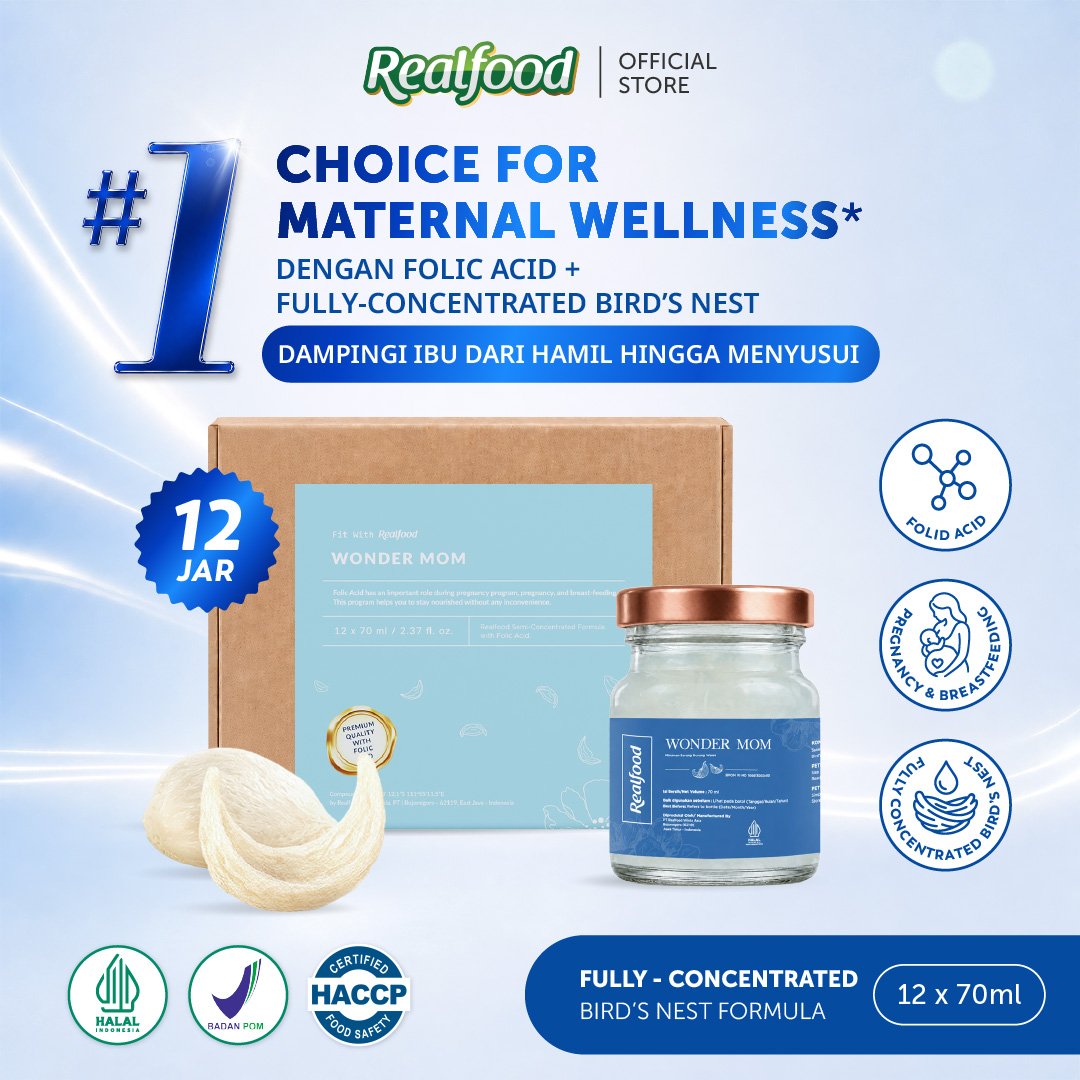 Realfood Wonder Mom / Minuman Sarang Burung Walet / Ibu Hamil dan Menyusui / Nutrisi Ibu dan Janin / Daily Wellness / Daya Tahan Tubuh / Stamina Harian / Bird Nest Drink / Wellness Drink untuk Ibu