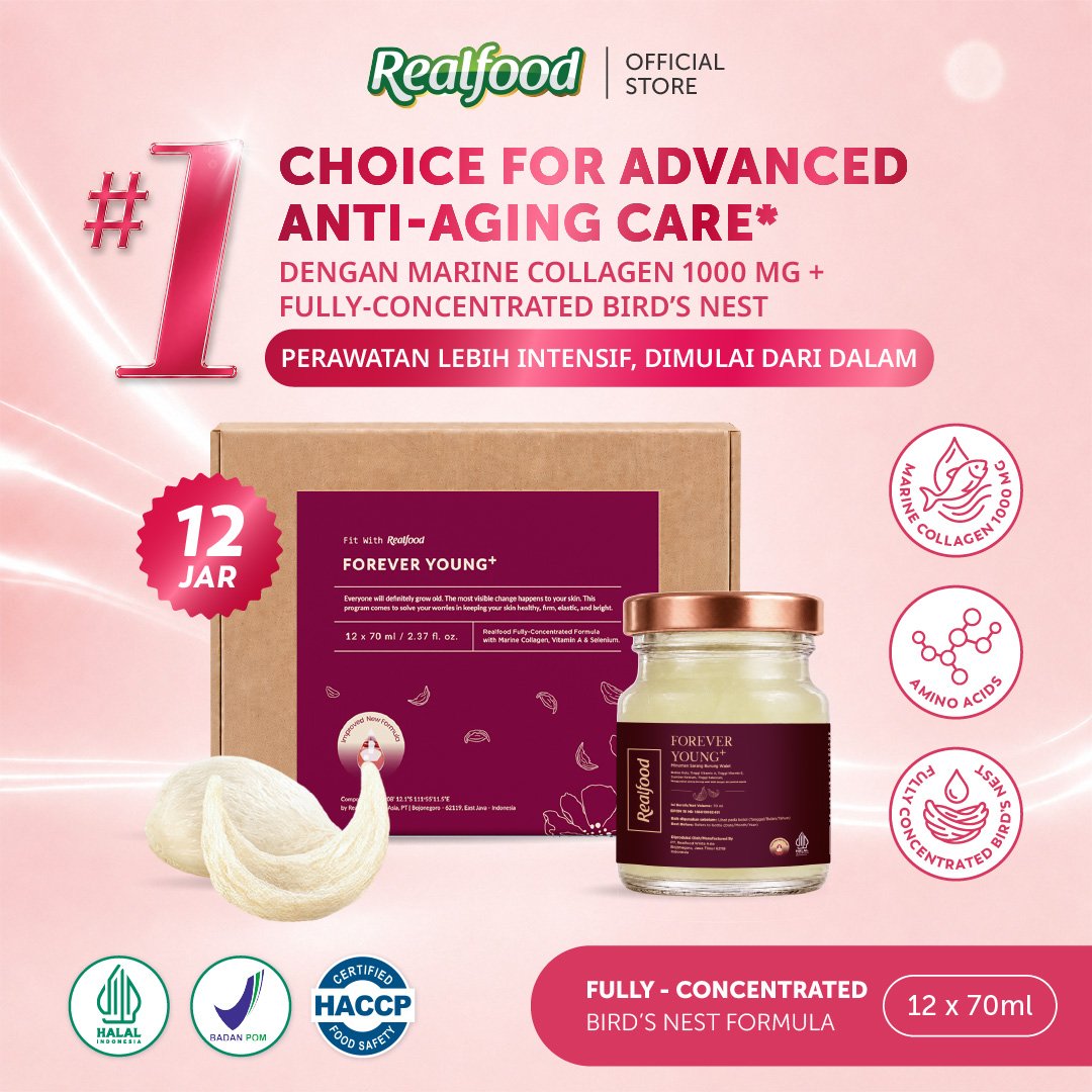 Realfood Forever Young+ / Minuman Sarang Burung Walet Premium / Beauty Drink / Collagen Drink / Glowing Skin / Elastisitas Kulit / Anti Aging / Daily Beauty Wellness / Bird Nest Drink / Minuman Kecantikan