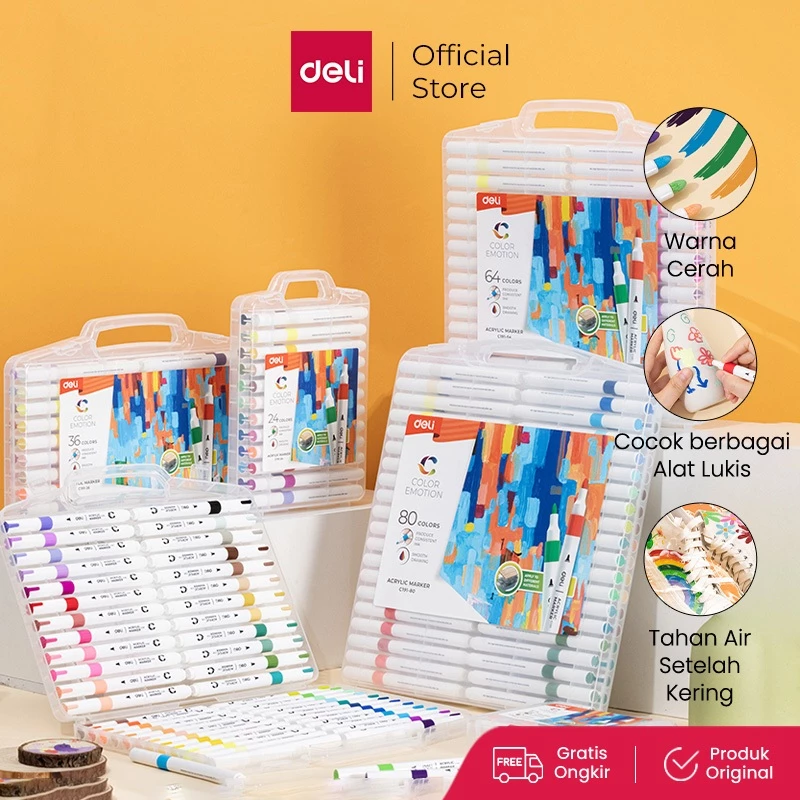 Deli x Cicimaksan Spidol Akrilik / Acrylic Marker Water Based dengan Tinta Warna Cerah dan Tahan dengan Air EC191