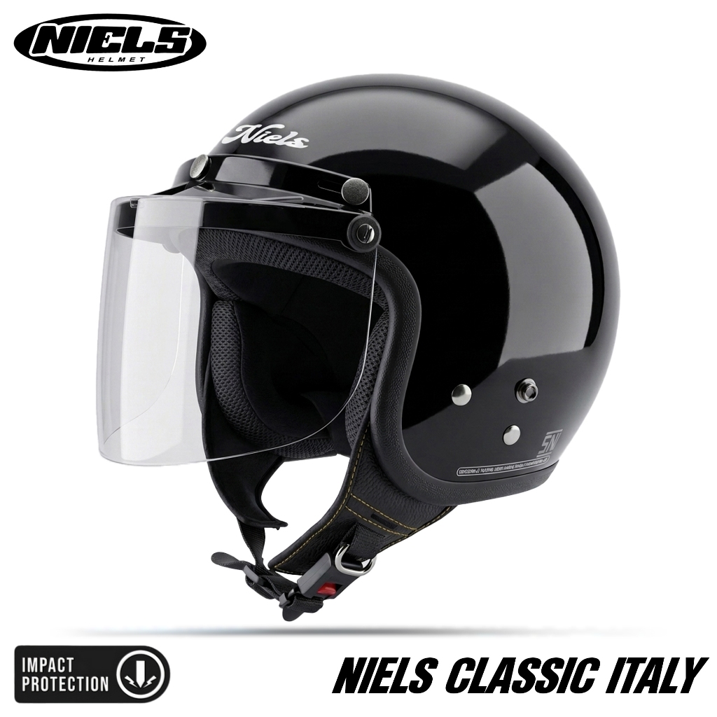 NIELS - Helm Bogo Retro Dewasa Italy Kaca Datar / Kaca Cembung SNI Motorcycle
