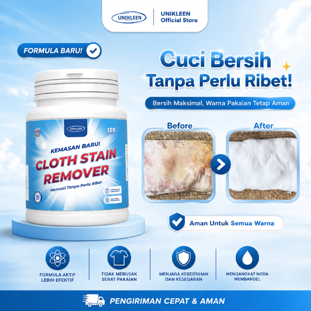 UNIKLEEN / pembersih noda baju membandel / cloth stain remover / jamur pakain / noda membandel / noda kuning / kelunturan / pemutih pakaian putih ampuh / kerah baju / noda menahun / noda membandel / jamur pakaian / jamur baju / serbuk ajaib