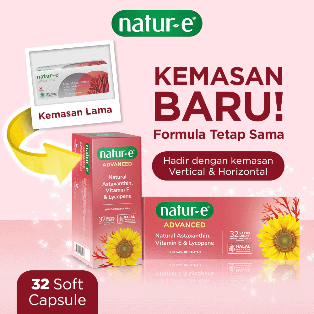 Natur-E Paket Soft Capsule - Skin Start Natural Vitamin E 100 IU 32s & Advanced 32s - Suplemen Kecantikan Dengan Vitamin E & Astaxanthin - Membantu Menjaga Kesehatan Kulit dari Dalam - Gambar 3