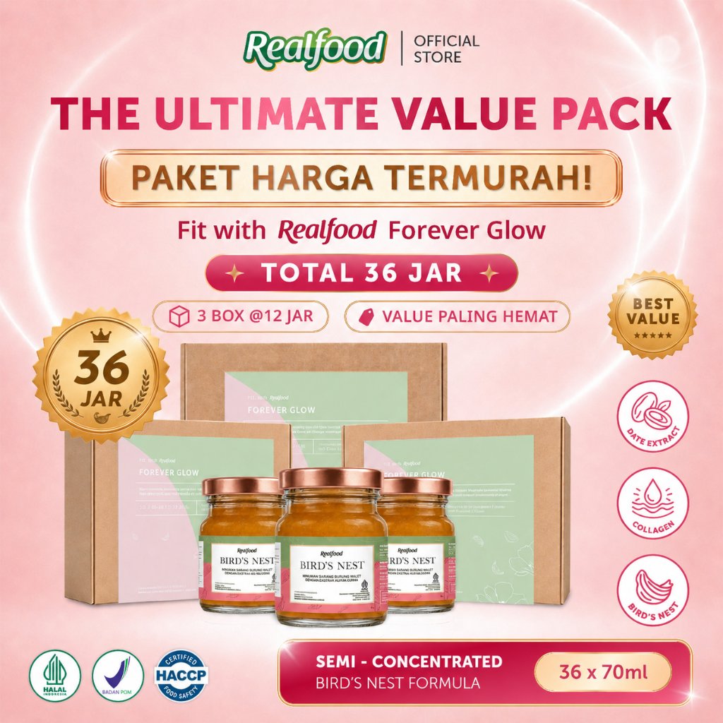 Realfood Triple Bundle Forever Glow Minuman Sarang Burung Walet, 36 Jar
