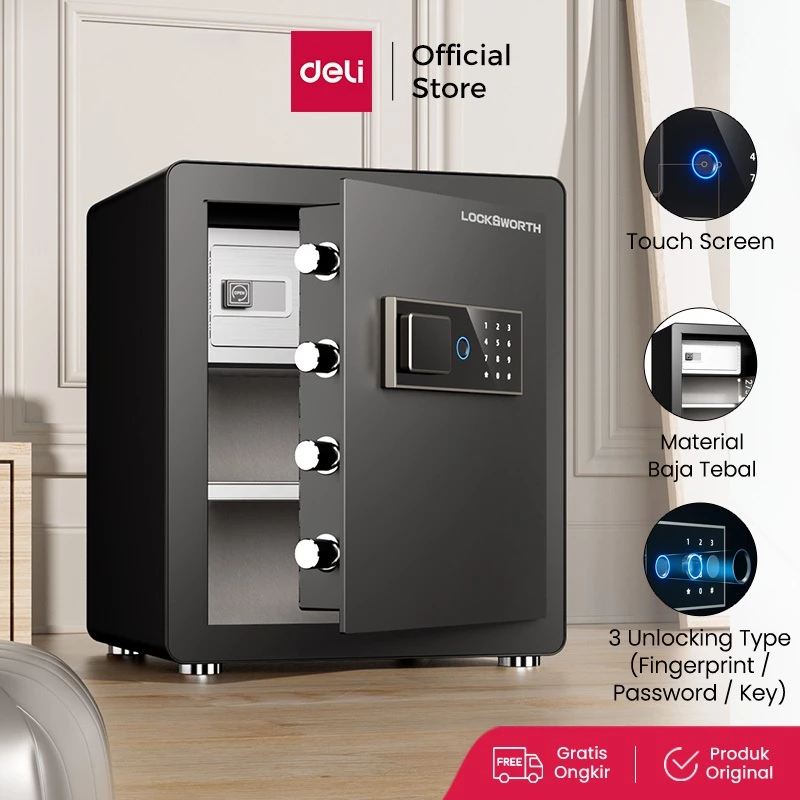 Locksworth Brankas Besi Digital / Fingerprint Digital Safebox / Alarm Safebox 38x32x45 Triple Unlocking Type Brankas Sidik Jari LED Display VS4591