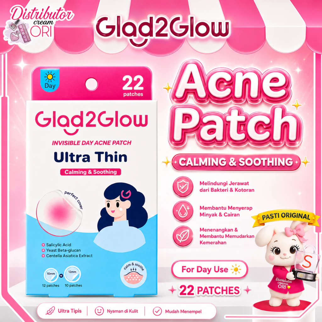 GLAD2GLOW Acne Patch Invisble Day Ultra Thin Calming & Soothing / Distributor Cream Ori