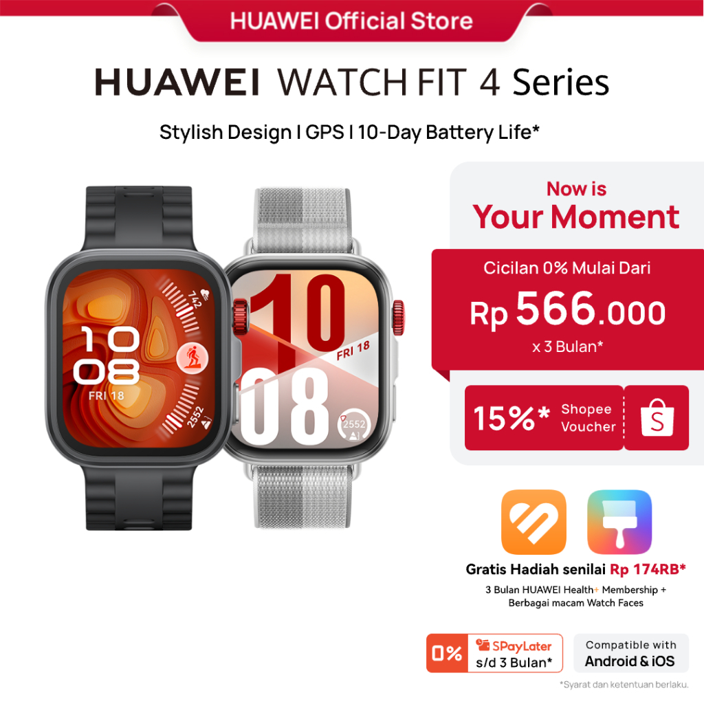 [PayDay s/d 15%] HUAWEI WATCH FIT 4 Series / Stylish Design / GPS / 10-Day Battery Life* / Sports Tracking / Health Management