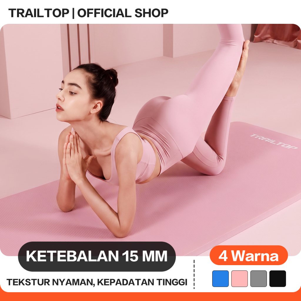 TrailTop Matras Yoga 15mm Tebal Anti Slip Matras Olahraga Senam Lantai Pilates Gym Empuk