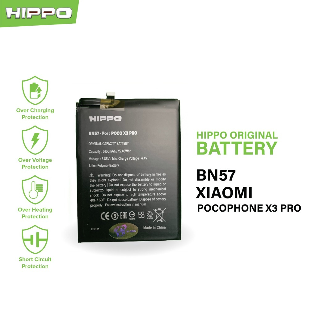 Hippo Baterai Baterry 100% ORI Baterai Xiaomi Poco X3 Pro / BN57 5160mAh Batere Premium Batu Batre Batrai Handphone Garansi Resmi