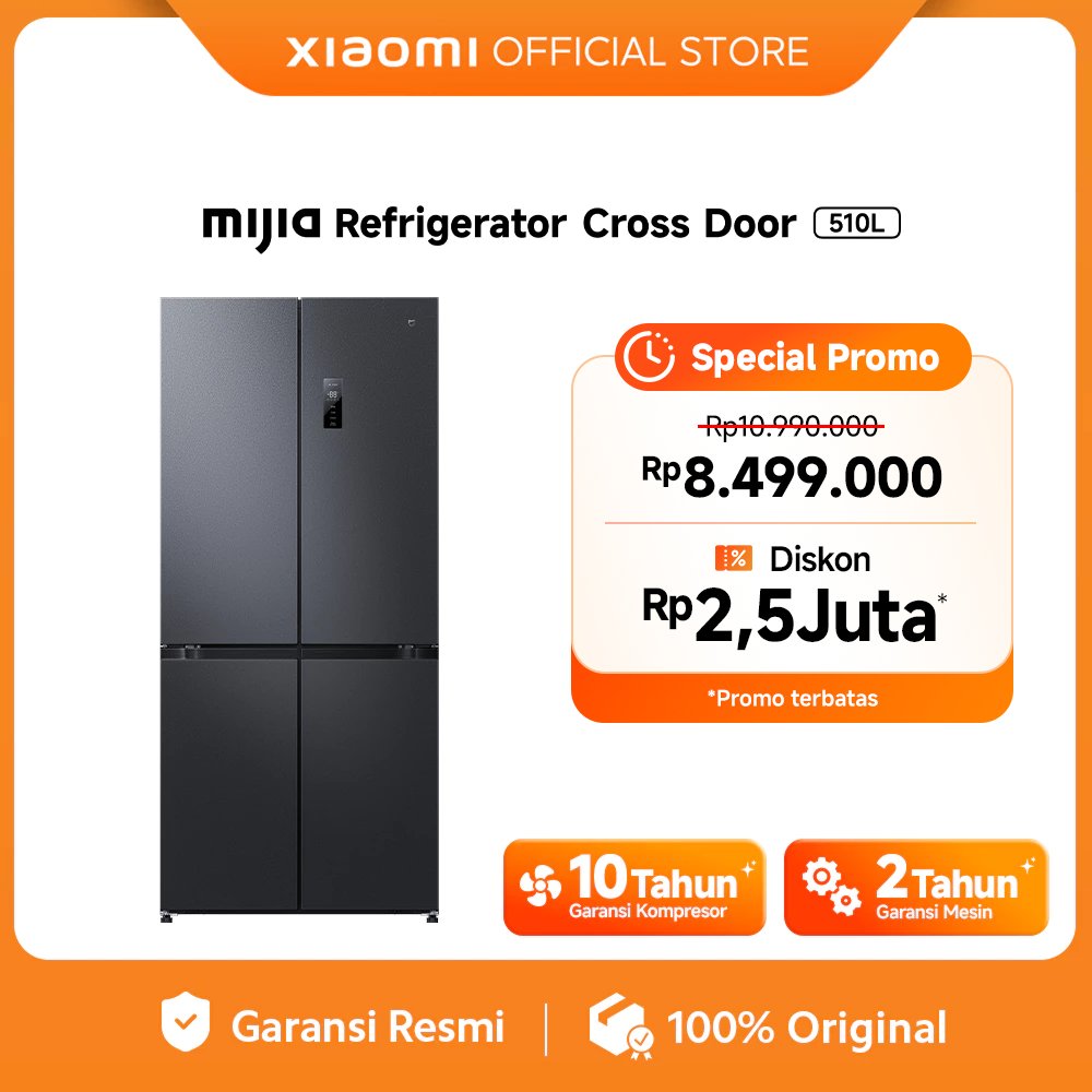 Xiaomi Mijia Refrigerator Cross Door 510L / Smart Control / 510L Big Capacity & Ultra-Slim Design / Ag+ Fresh : Anti-bacterial protection & Deodorizing / Dual Inverter / Kulkas 4 Pintu [Official Store]