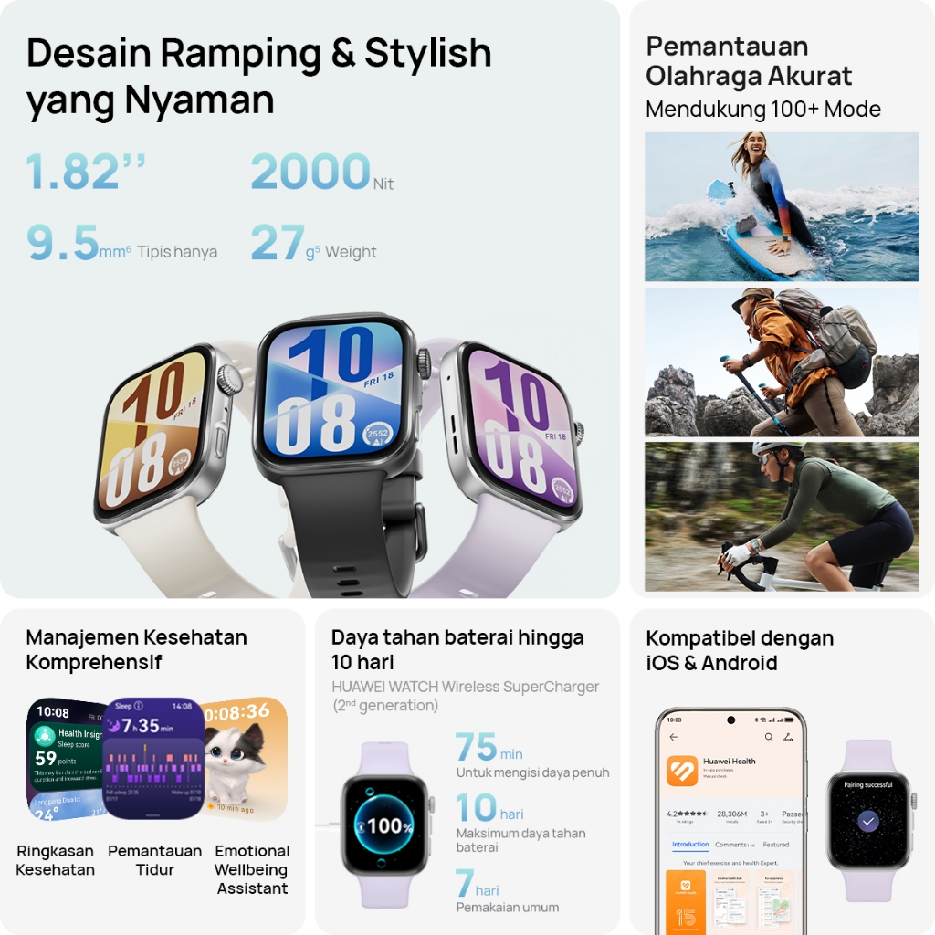 [8.8 s/d 20%*] HUAWEI WATCH FIT 4 Series / Stylish Design / GPS / 10-Day Battery Life* / Sports Tracking / Health Management - Gambar 2