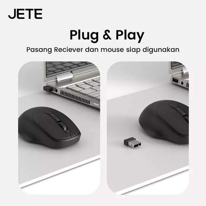 JETE Mouse Wireless MS205 2.4GHz 1600Dpi Ergonomic Silent Click & Palm Rest Area untuk Kantor Komputer Laptop (RTL) - Gambar 3
