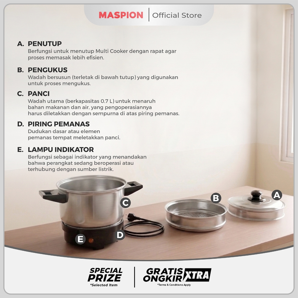 Maspion Travel Cooker Alat Masak Portable 0.7 Liter MEC-2750 - Gambar 2