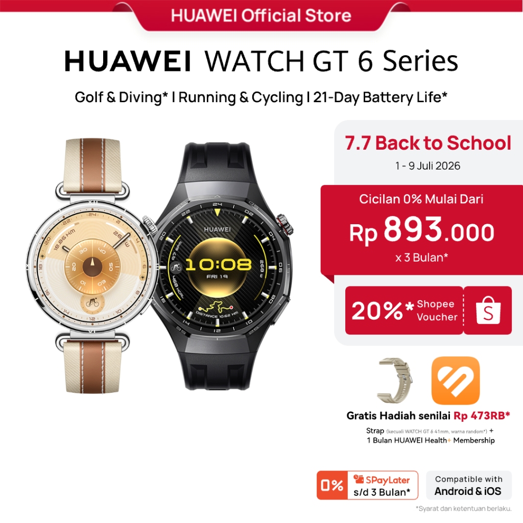 7.7 Voucher s d 20% HOT SELLING WATCH GT 6 Series Smartwatch Golf and Diving Running and Cycling 21-Day Battery Life ECG