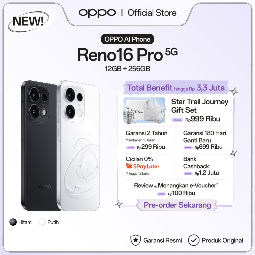 [NEW] OPPO Reno16 Pro 5G 12GB+256GB [3D Pop Planet Design, AI Remix Collage, 200MP Ultra-clear Main Camera]