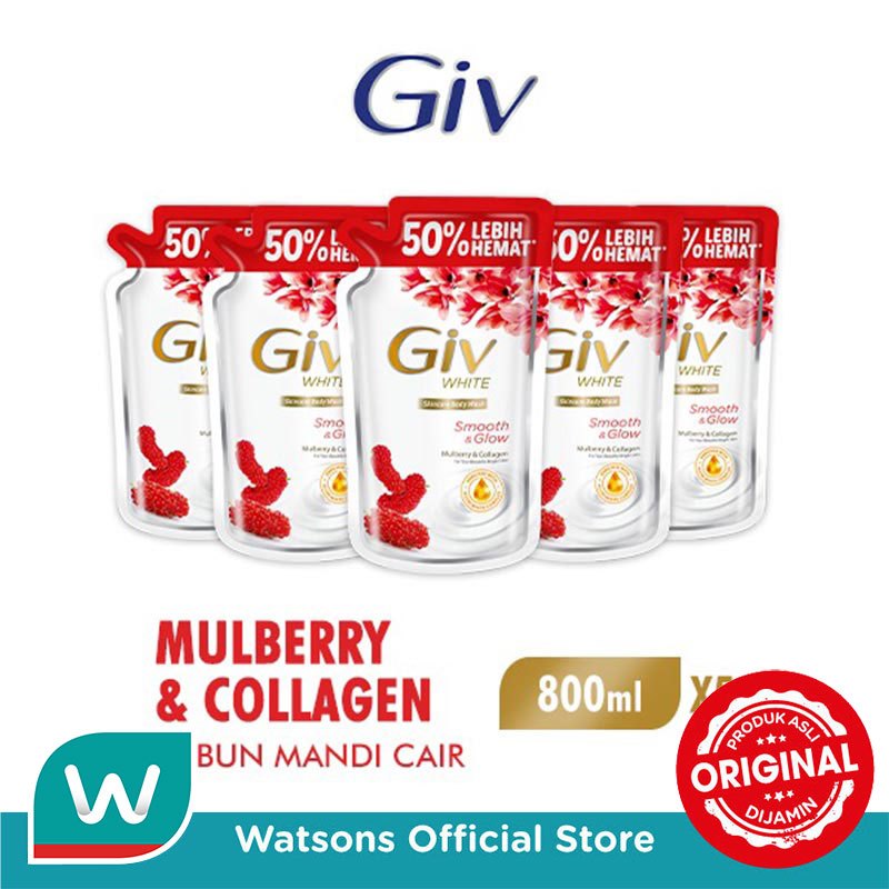 Giv White Sabun Mandi Cair Mulberry Pouch 800ml X 5