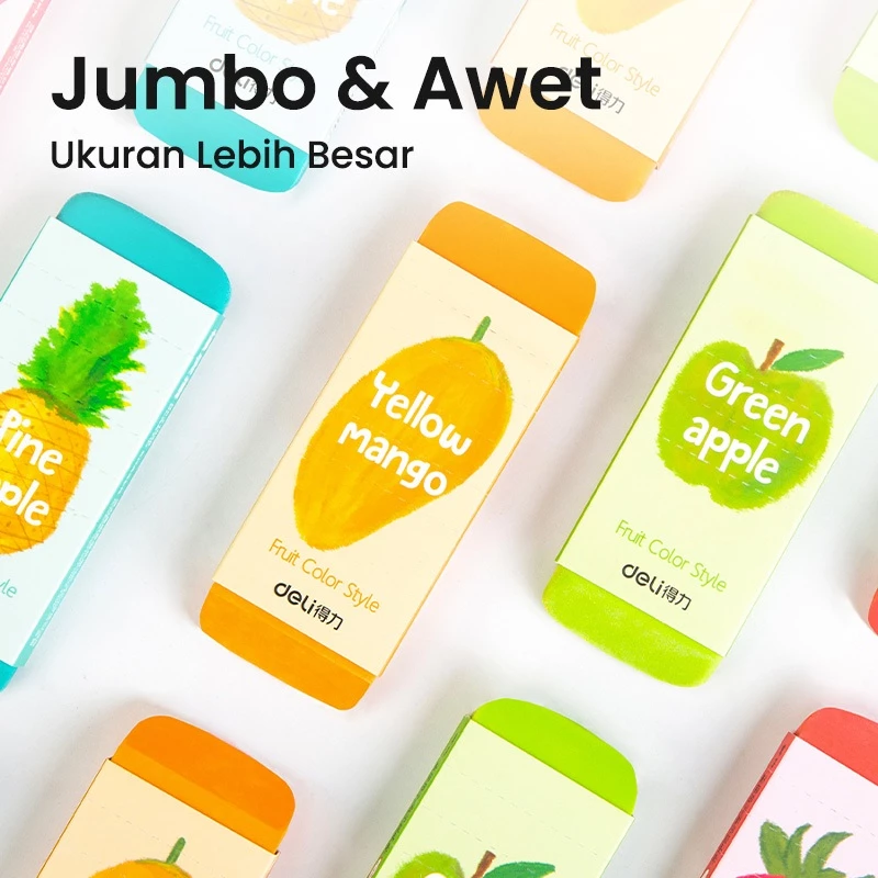 Deli Plastic Eraser Jumbo  / Penghapus Hapusan Tidak Mudah Patah Warna Warni Desai Buah Lucu W71050 - Gambar 2