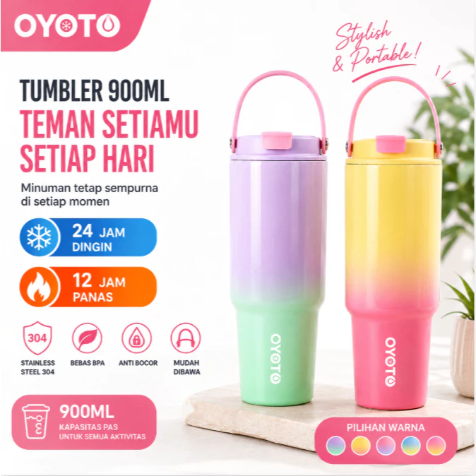 OYOTO Tumbler Insulated Cup Stainless Steel 304 Tahan Dingin With Handle Portable Kapasitas 900ML Outdoor
