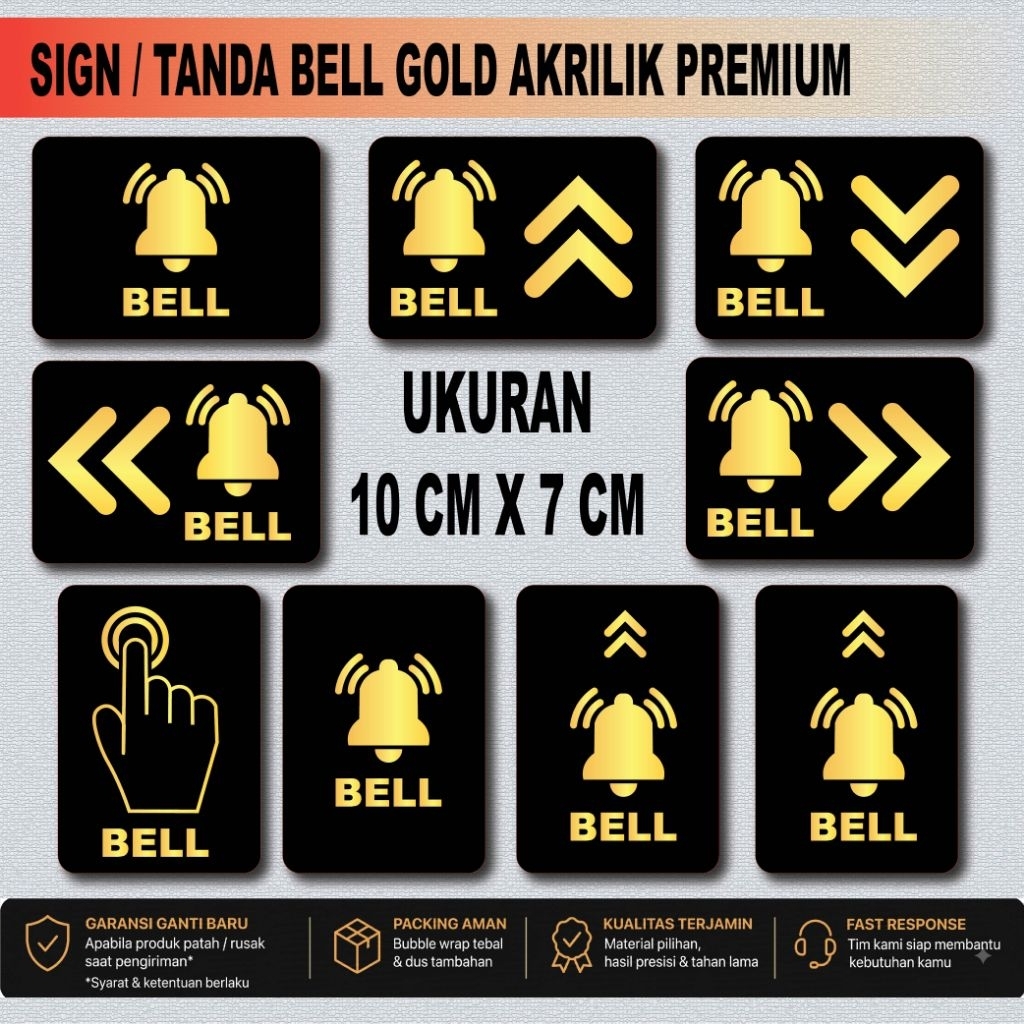 SIGN TANDA BELL AKRILIK HITAM WARNA TULISAN GOLD