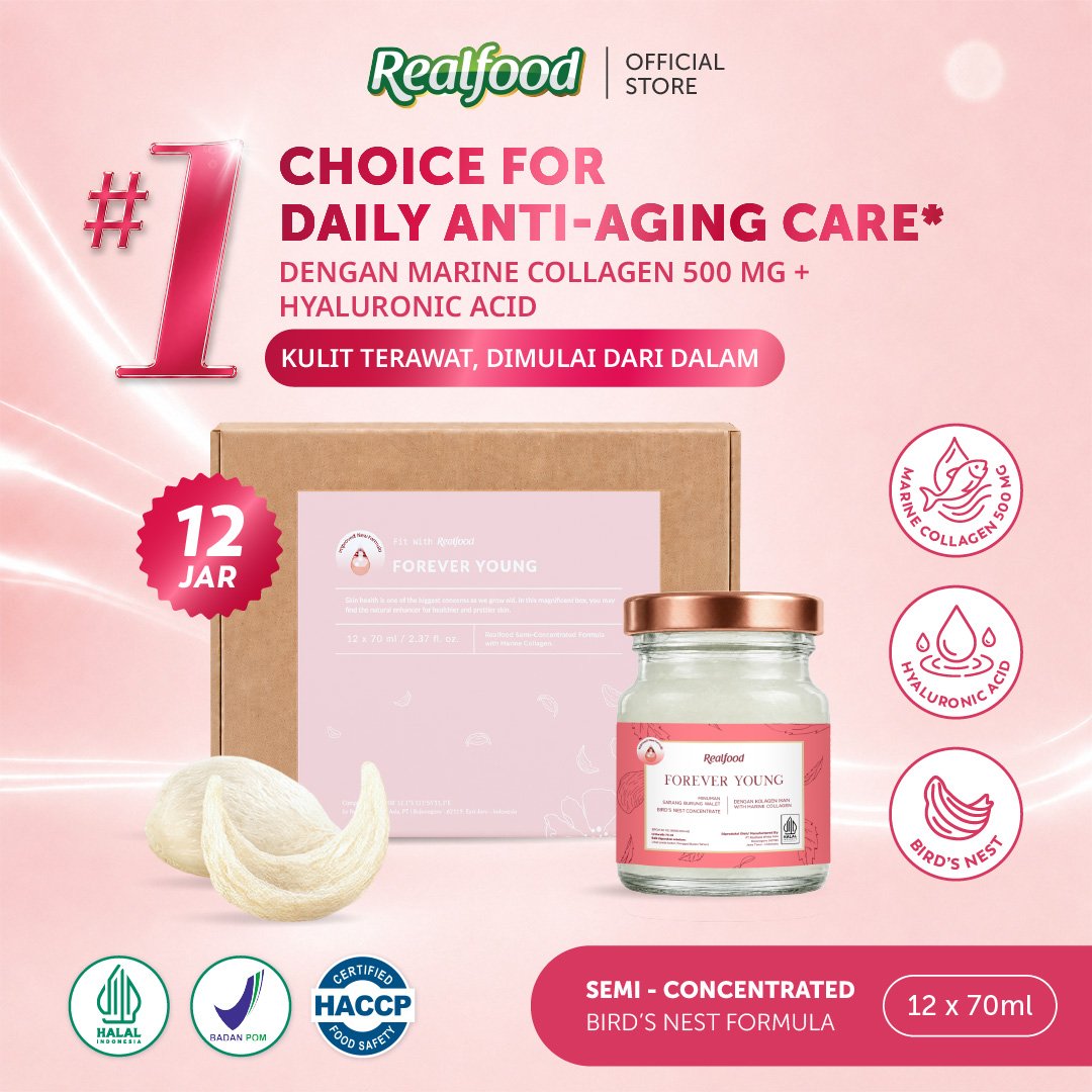 Realfood Forever Young / Minuman Sarang Burung Walet / Beauty Drink / Collagen Drink / Glowing Skin / Elastisitas Kulit / Anti Aging / Minuman Kecantikan / Daily Beauty Wellness / Bird Nest Drink
