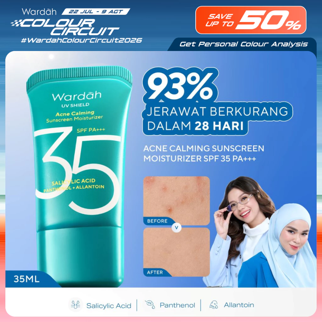 Wardah Sunscreen UV Shield Acne Calming Sunscreen Moisturizer SPF 35 PA+++ Single, Twinpack, Triple Pack Sunscreen Wajah - Meredakan Jerawat, Ringan, Mudah Meresap Calming and Repair Boosting - Sunscreen Wajah Glowing BPOM - Skincare