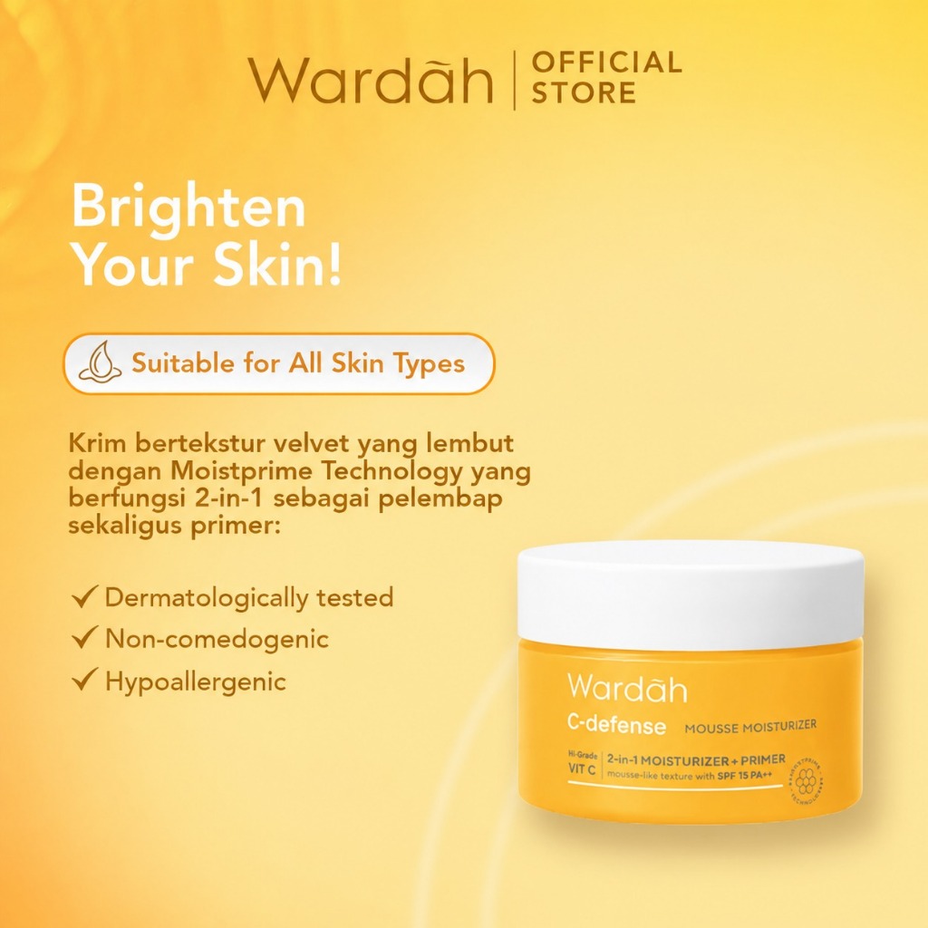 WARDAH C-Defense Mousse Moisturizer 30 g - Pelembab, Primer dan Antioksidan, dengan HiGrade VitaminC - Mencerahkan dan Menyegarkan - Untuk Semua Jenis Kulit - Skincare
