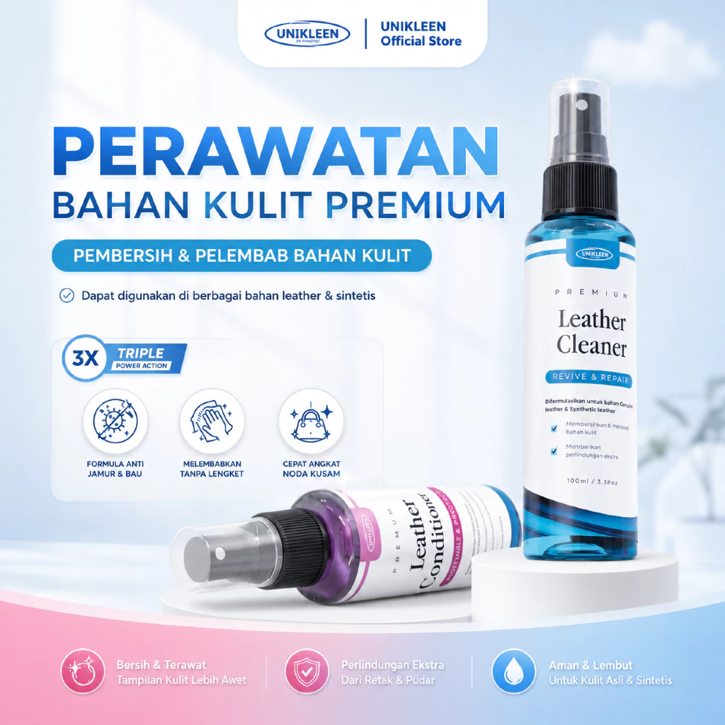 Pembersih dan Perawatan Bahan Jenis Kulit 100 ml premium membersihkan tas kulit, sepatu, jaket, sofa by unikleen pembersih pengkilap bahan kulit