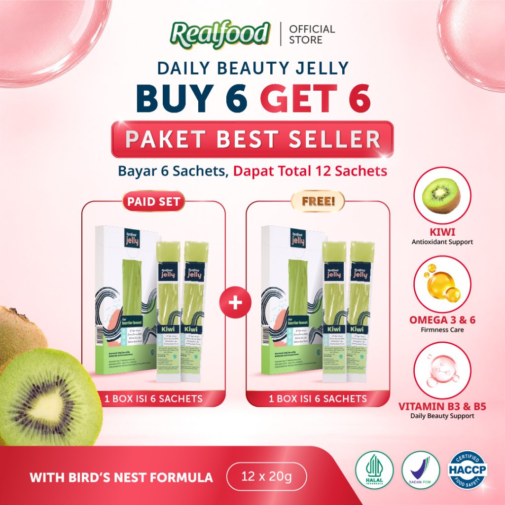 BUY 6 GET 6 Realfood Jelly Kiwi Sarang Burung Walet dengan Omega 3, Omega 6, Vitamin B3 dan B5