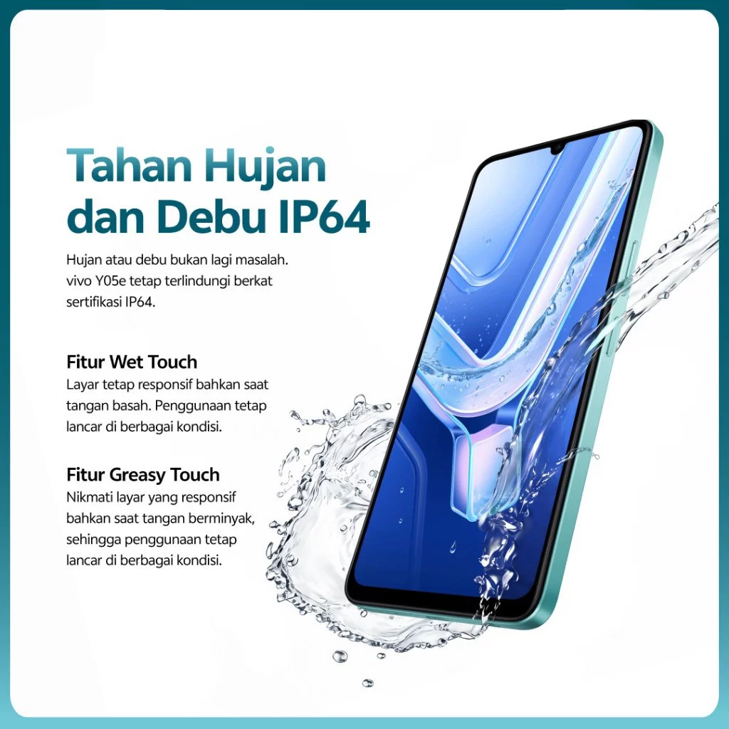 [NEW LAUNCH] vivo Y05e - Baterai Besar 5150 mAh, Tahan Banting Ekstrem, Tahan Hujan IP64, Desain Trendi, Layar Besar 6.74", OriginOS 6, Garansi Resmi 1 Tahun - Gambar 3