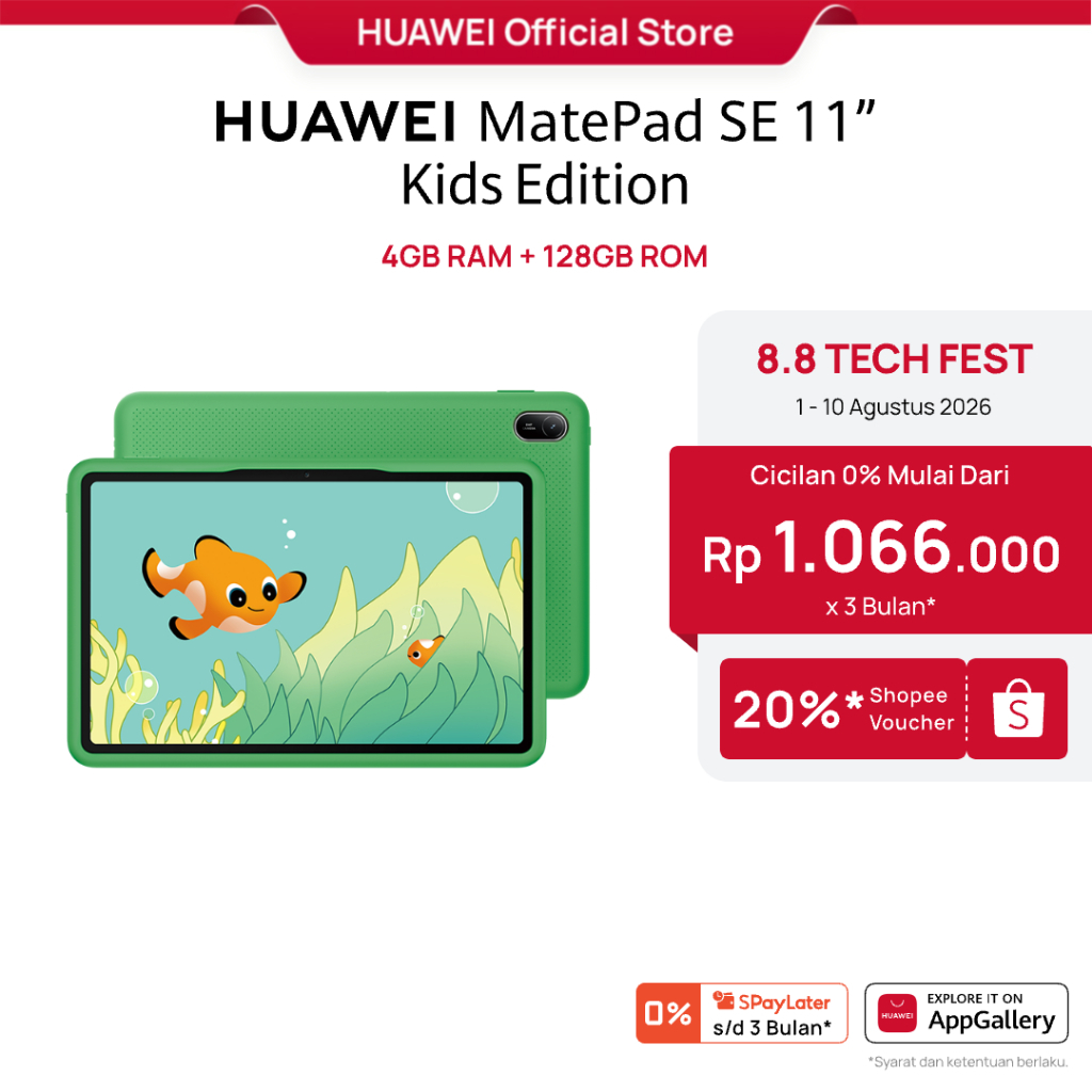 [8.8 s/d 20%*] HUAWEI MatePad SE 11" Kids Edition Tablet / 2K Eye Comfort HUAWEI FullView Display / Kids Corner / Parental Assistant