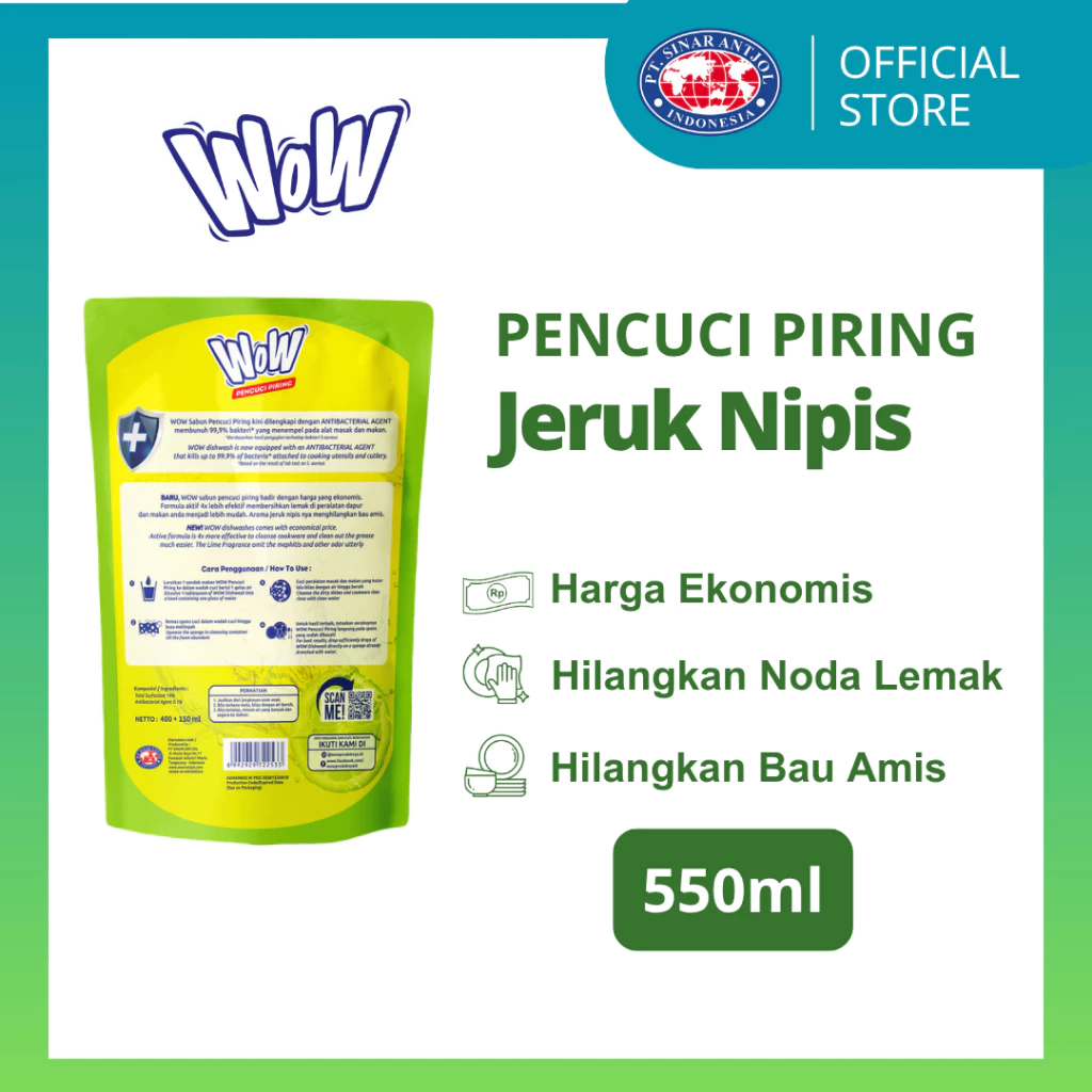 WOW Dishwash Lime 550ml 10k Pencuci Piring Jeruk Nipis - Gambar 4