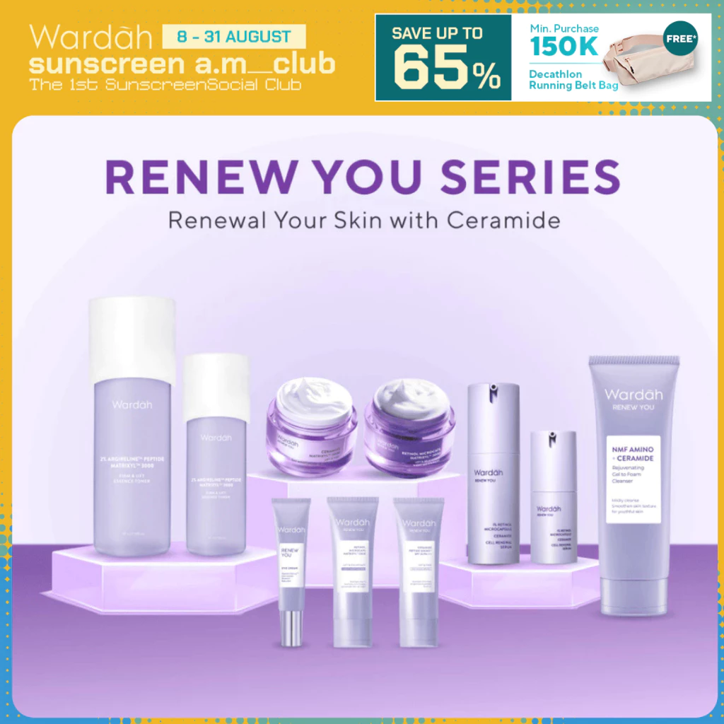 WARDAH Renew You Series Lengkap - Skin Renewal, Membantu Melembabkan Kulit, Menyamarkan Kerutan dan Garis Halus, Mengencangkan Kulit, Meratakan Warna Kulit, Menyamarkan Bekas Jerawat - Cleanser, Toner, Serum, Eye Cream, Day & Night Moisturizer - Skincare