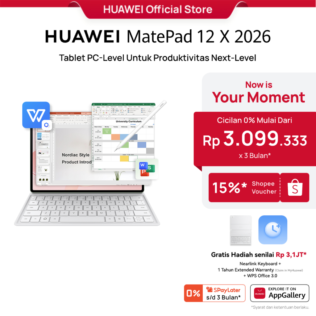 [PayDay s/d 15%] HUAWEI MatePad 12 X 2026 Tablet l PC-Level WPS 3.0 l Layar PaperMatte Ultra Jernih l Support M-Pencil Pro