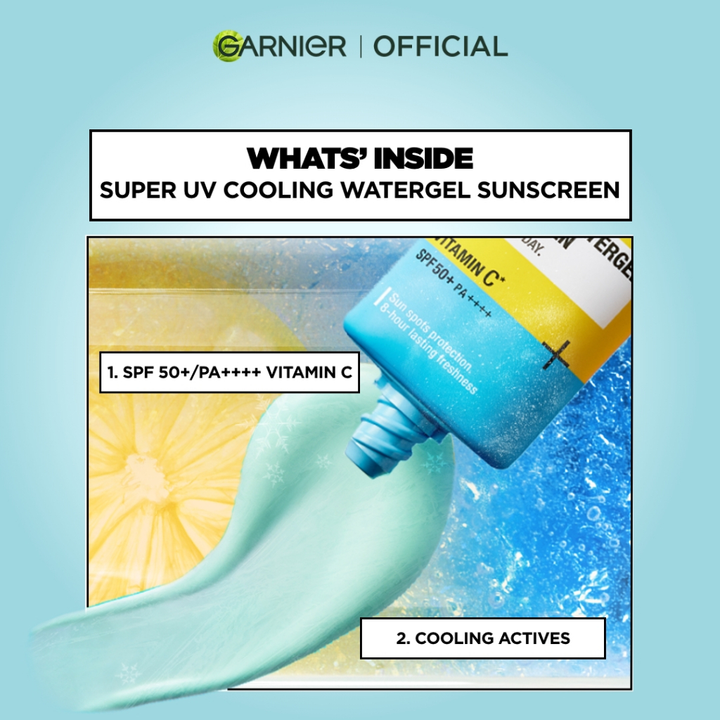 GARNIER Super UV Cooling Watergel Sunscreen SPF 50+ PA++++ Vitamin C Skincare - 30ml Sunscreen dengan sensasi dingin sunscreen spf 50 pa ++++ - Gambar 3