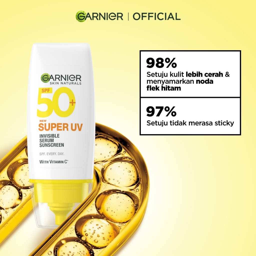 GARNIER Super UV Invisible Serum Sunscreen SPF 50+ PA++++ Vitamin C Skincare - 30ml Sunblock Mencerahkan Wajah sunscreen spf 50 pa ++++ - Gambar 3