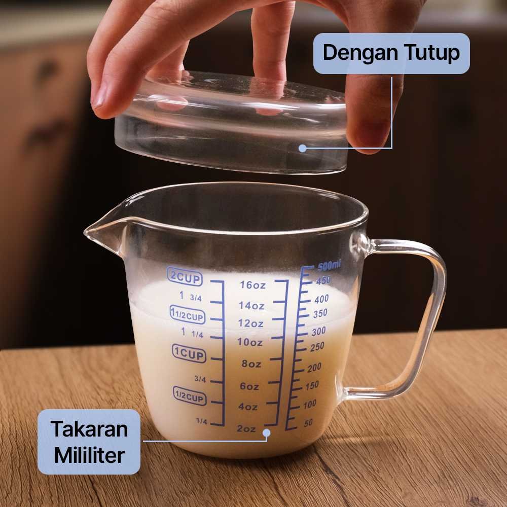 Gelas Ukur Kaca 250/500 mL Skala Tahan Panas Dingin Mug Milk Jug Bening Pitcher Teko Botol Susu - Gambar 4