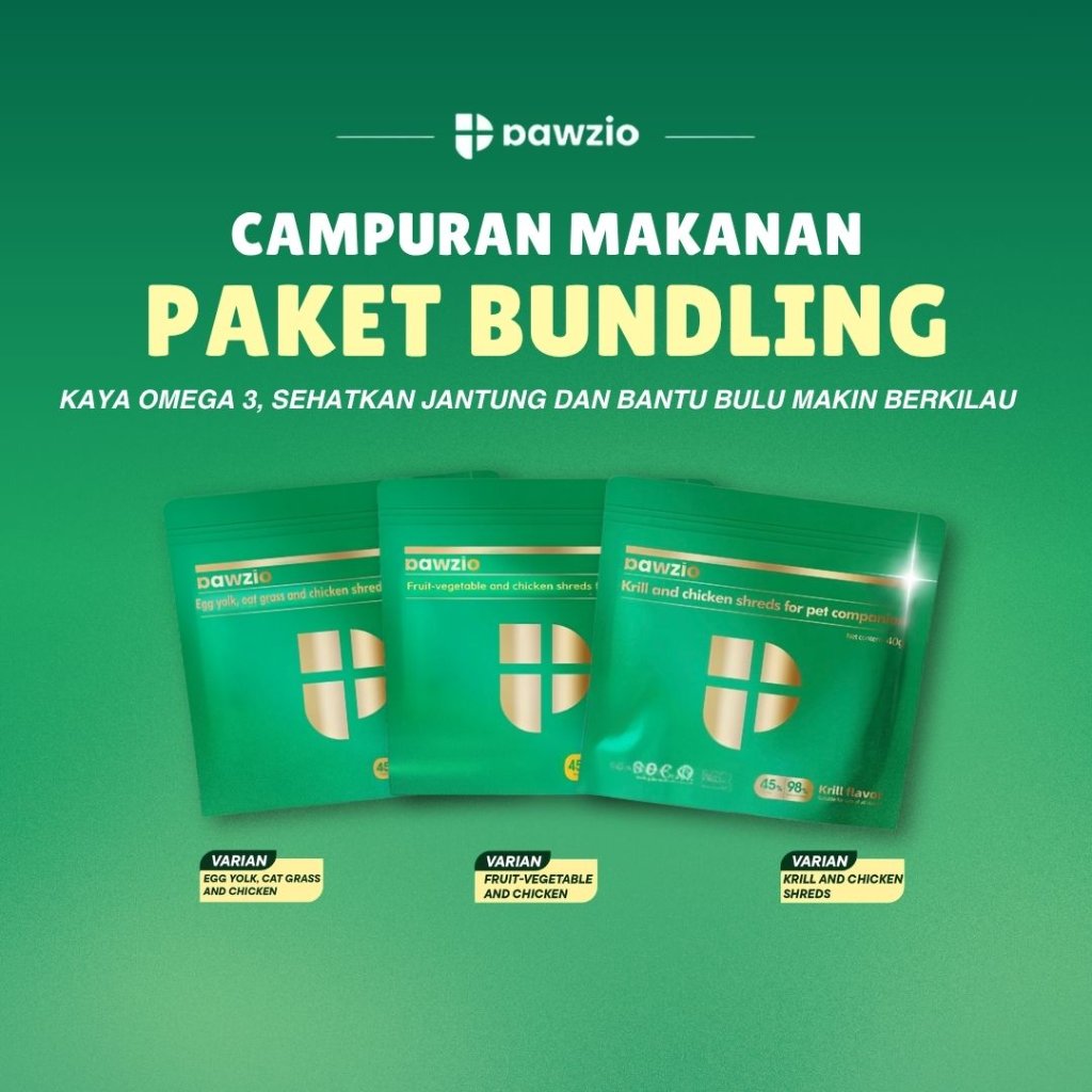 PAWZIO Abon Kucing Paket Bundling 10 Pcs / Abon Topping Makanan Kucing 40gr / Krill Chicken, Cat Grass & Fruit Chicken / Bonus Abon