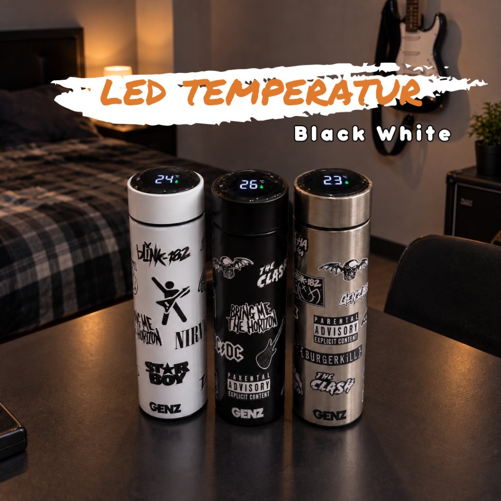 Genz Tumbler Led Temperatur BW 500ml Stiker Anti Air Stainless Steel 304 Elegant Gentleman Design Praktis untuk Nongki - Bottles, Kitchenware foto 2