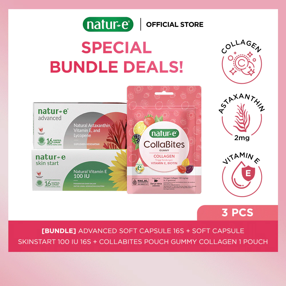Natur-E Bundle Advanced Soft Capsule 16s + Soft Capsule Skinstart 100 IU 16s + CollaBites Pouch Gummy Collagen with Vitamin E & Biotin 1 pouch