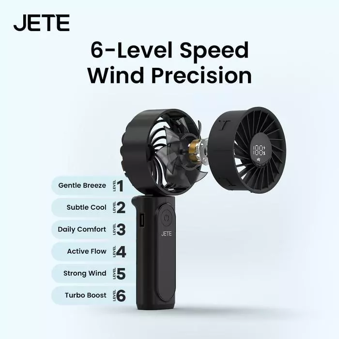 Kipas Angin JETE SF6 Mini Portable Fan Powerbank USB Lipat Digital Display 6 Level Speed Turbo Power Bank 3600 mAh With Strap - Gambar 2