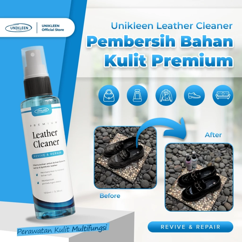 Unikleen Leather Cleaner Pembersih Bahan Kulit 100ml (Revive & Repair) - Perawatan Tas, Sepatu, Jaket, Sofa Premium