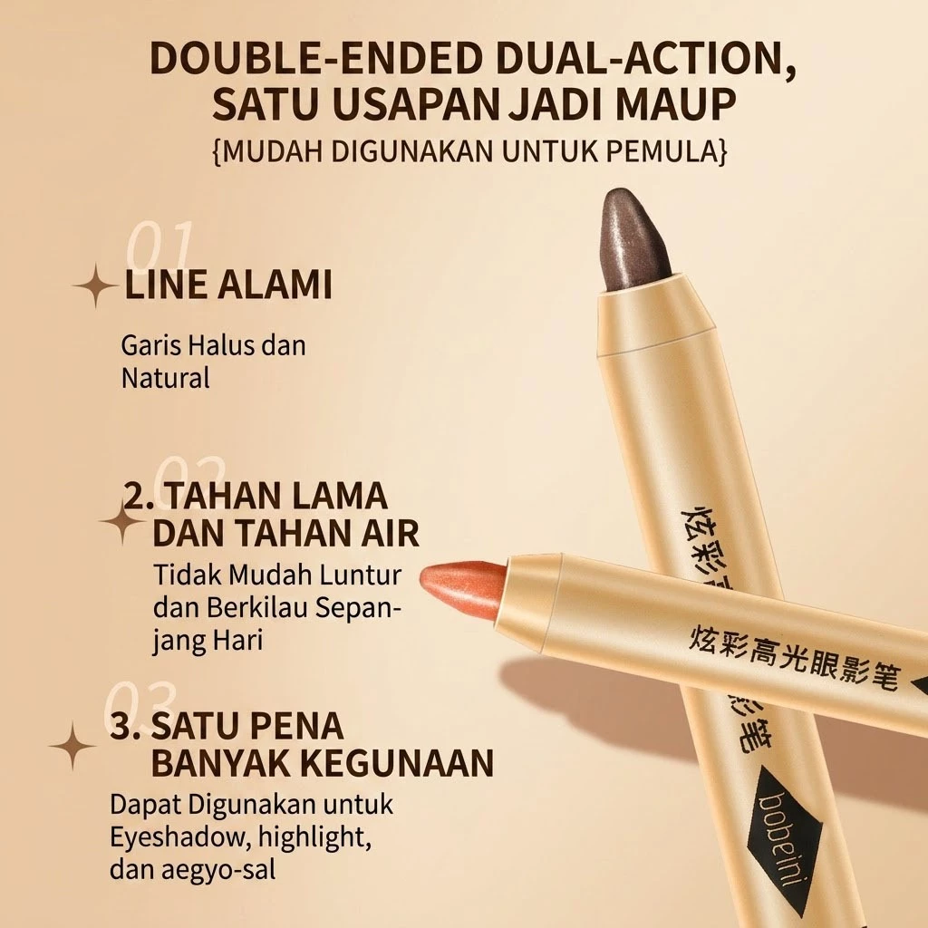 Eyeshadow Stick 2 in 1 Glitter Highlighter Pensil Waterproof Tahan Lama Shimmer Double Ended Murah 77001 - Gambar 4