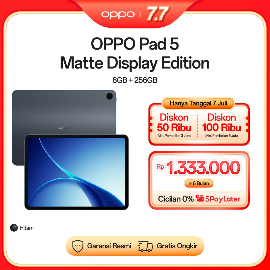 [NEW] OPPO Pad 5 Matte Display Edition 8GB/256GB Starlight Black WIFI [12.1" 2.8K Anti-Glare Matte Display, AI-Powered Note-Taking, 10050mAh Massive Battery]