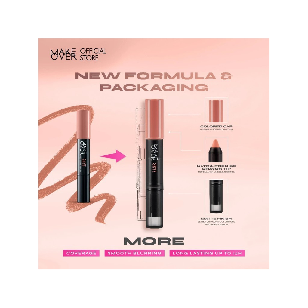 MAKE OVER Color Stick Matte Crayon 3,2gr / Merah Jingga Official - Gambar 3