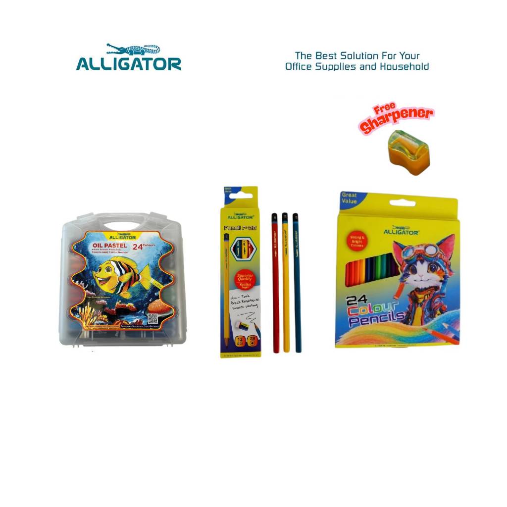 Alligator Creative Bundle Crayon, Pensil Warna & Pensil Tulis Set 24