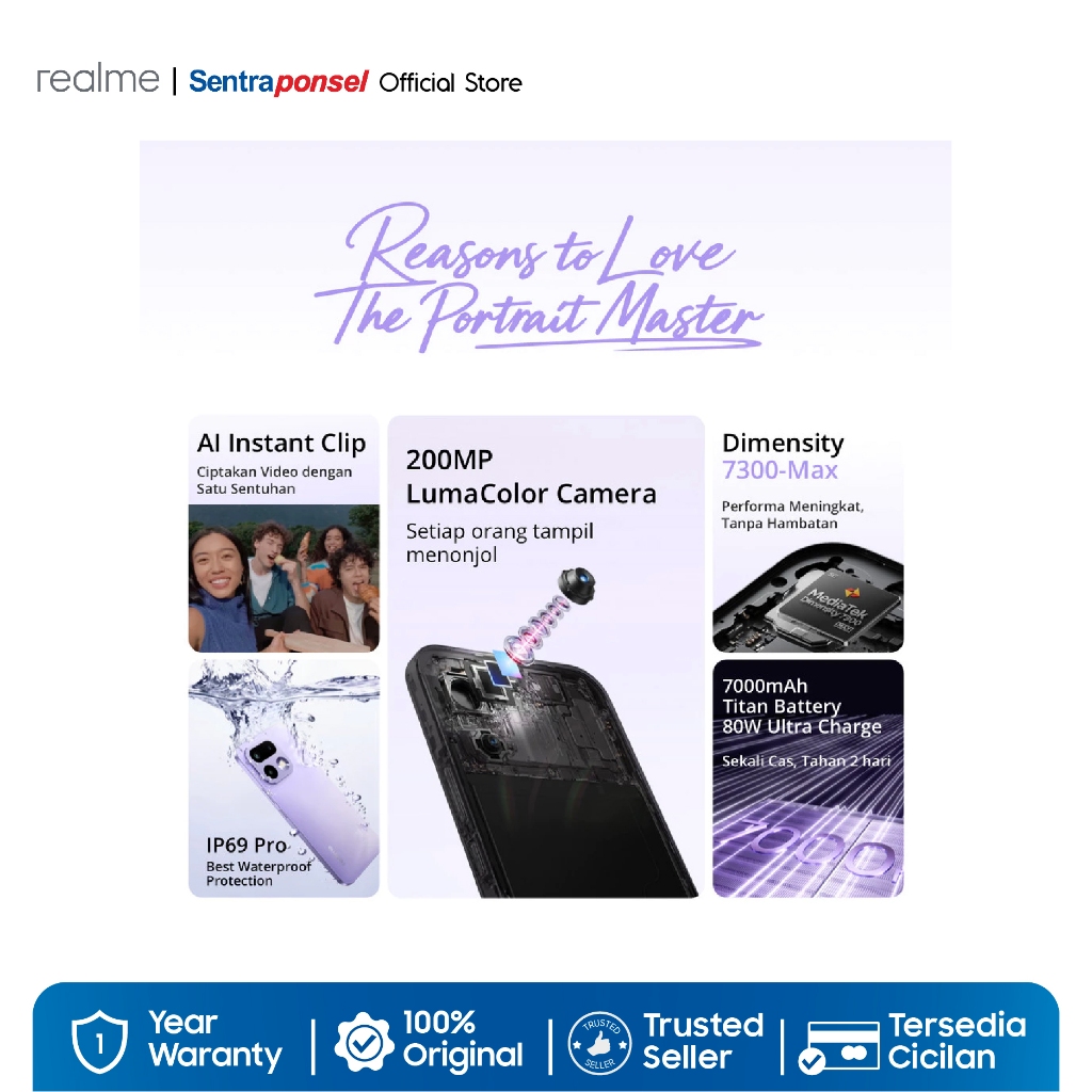 Realme 16 Pro 5G 12GB+256GB / 200MP LumaColor Camera / Golden Focal Portrait Camera / Dimensity 7300-Max 5G Chipset - Gambar 2