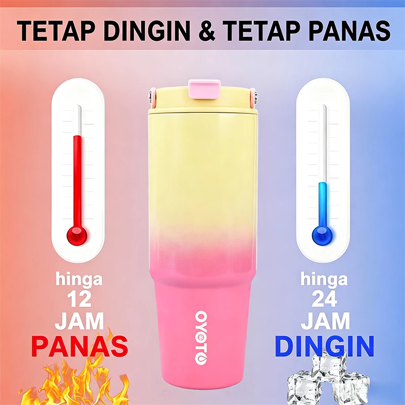OYOTO Tumbler Insulated Cup Stainless Steel 304 Tahan Dingin With Handle Portable Kapasitas 900ML Outdoor - Gambar 2