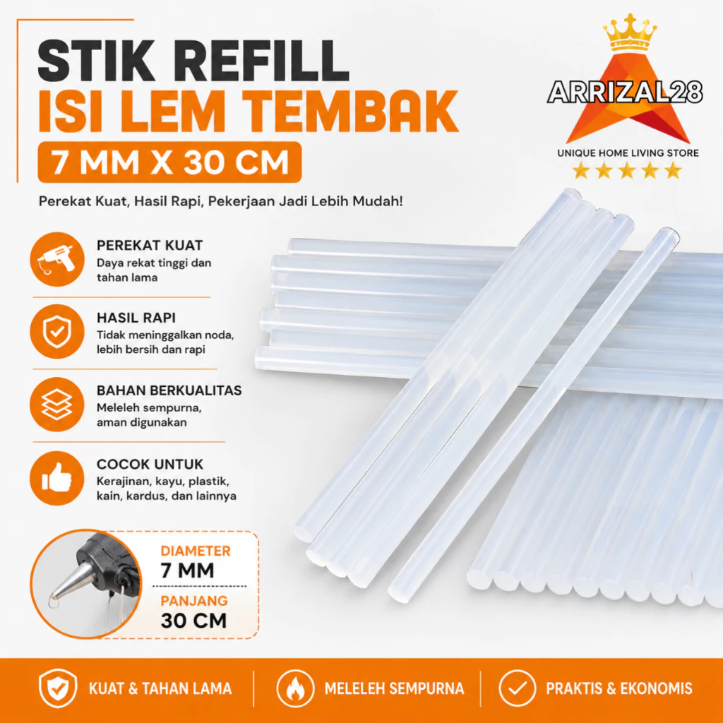 7 MM X 30 CM REFILL ISI ULANG LEM TEMBAK GLUE GUN LEM BAKAR LILIN KECIL