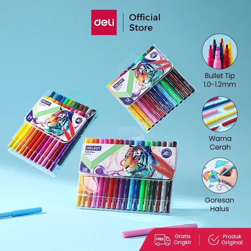 Deli x Cicimaksan I-Select Spidol Warna 12 Warna / Felt pen 24 Warna Cerah UC150