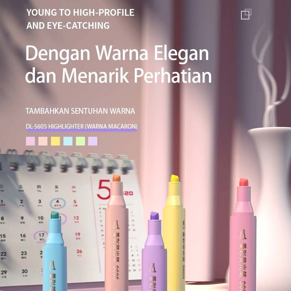 Deli x Cicimaksan Highlighter Macaroon 6 Warna Desain Segitiga Nyaman, Warna Halus, Ideal untuk Pelajar S605 - Gambar 2