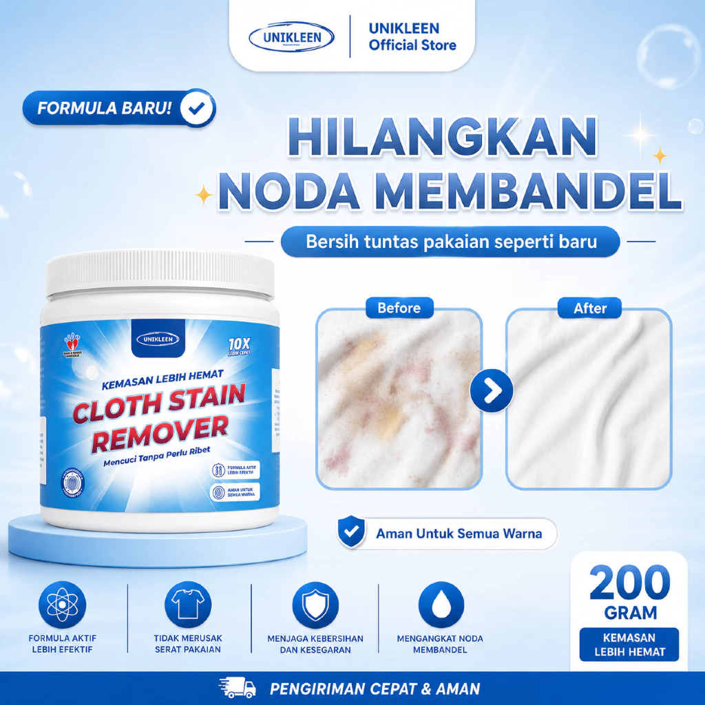 UNIKLEEN By Adreena - pembersih noda baju membandel 200gr/serbuk ajaib pembersih baju/cloth stain remover/pemutih pakaian putih ampuh